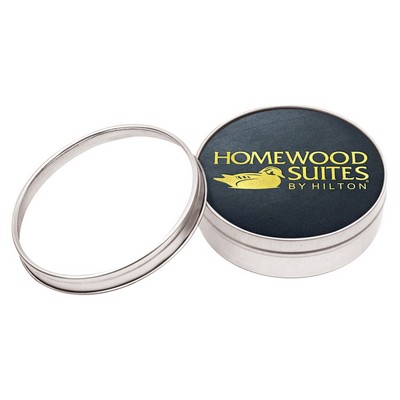 Set of 4 Black Leather Coasters | Circle | 3 7/8" dia. | Foil Stamped | Clear Top Tin